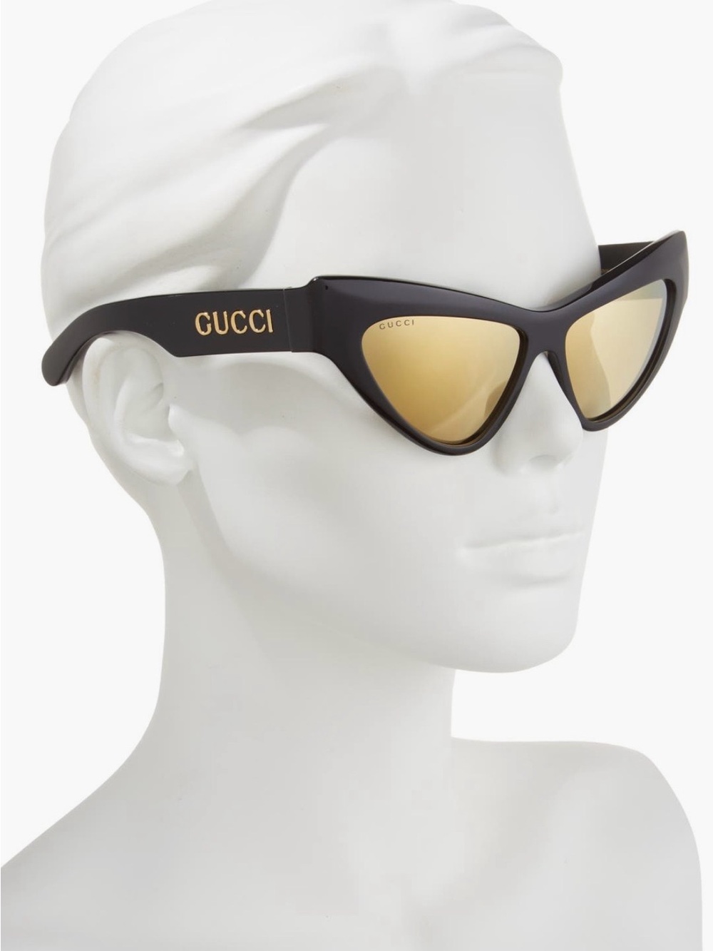 Gucci Black Cat-Eye Sunglasses with Gold Mirrored Lenses Gucci 57mm